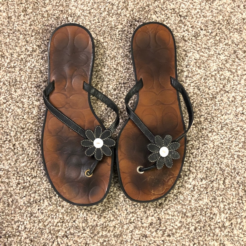 Coach flower black leather sandals